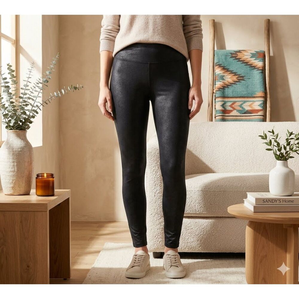 NYDJ Leggings Womens XL Black Coated Crackle Print Pull On Stretch Pants